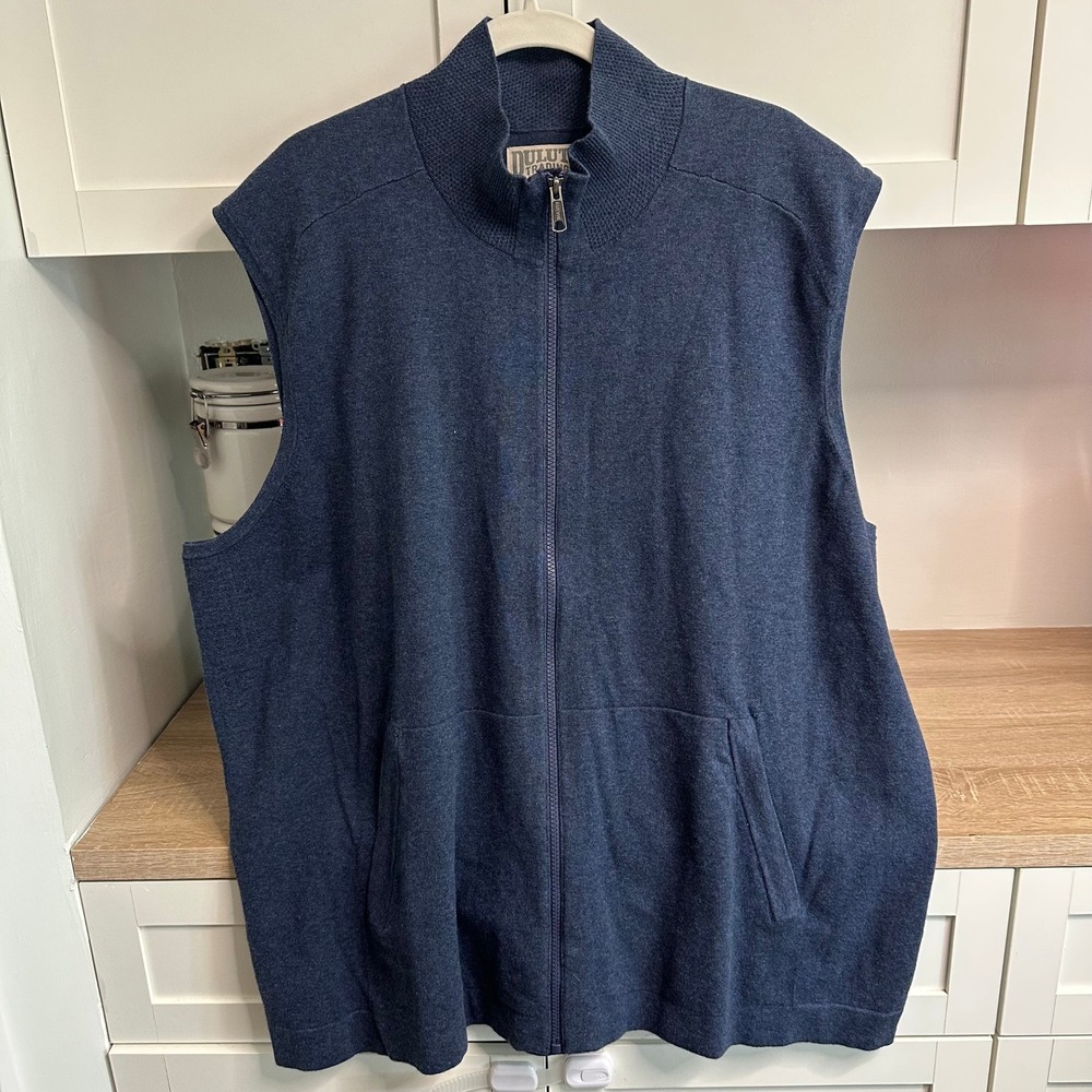 Duluth Trading Co Full Zip Sweater Vest Mens 2XL Blue Sleeveless Pockets Layer‎